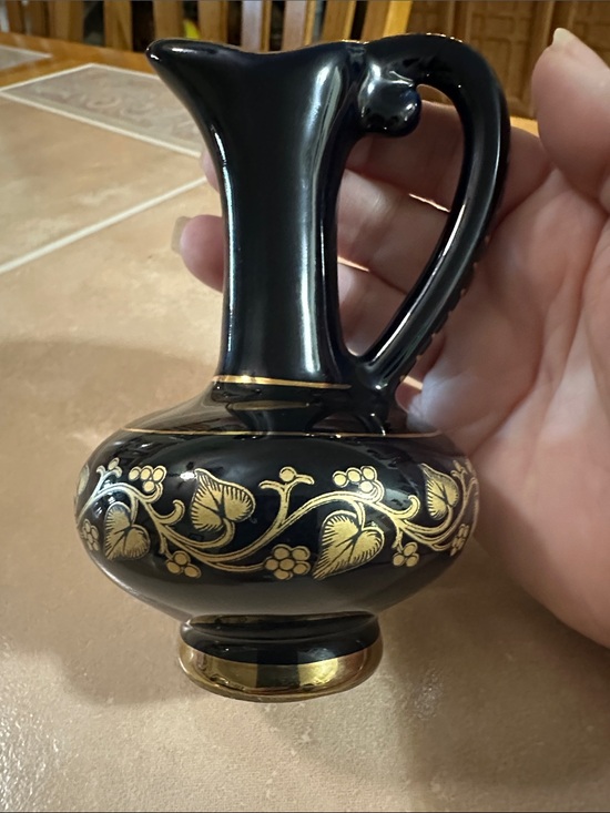 Other - VTG Handmade in Greece Black and Gold Decorative Pitcher Vase